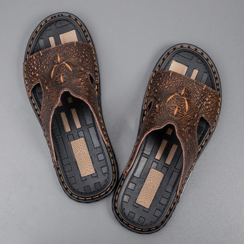 Sapatos Casuais Masculinos Luxecroco Verão Chic Slip On Slides - Café