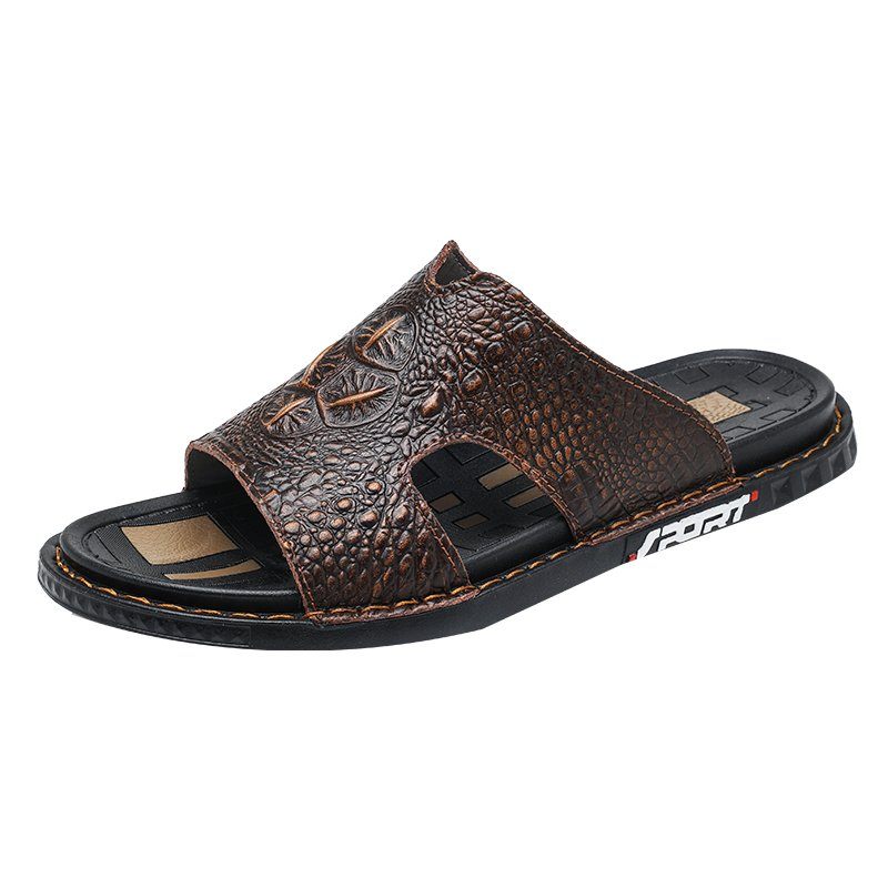 Sapatos Casuais Masculinos Luxecroco Verão Chic Slip On Slides - Café