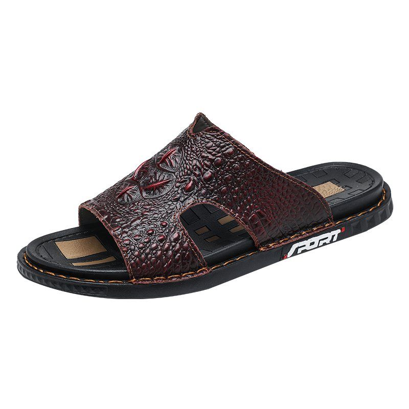 Sapatos Casuais Masculinos Luxecroco Verão Chic Slip On Slides - Vermelho