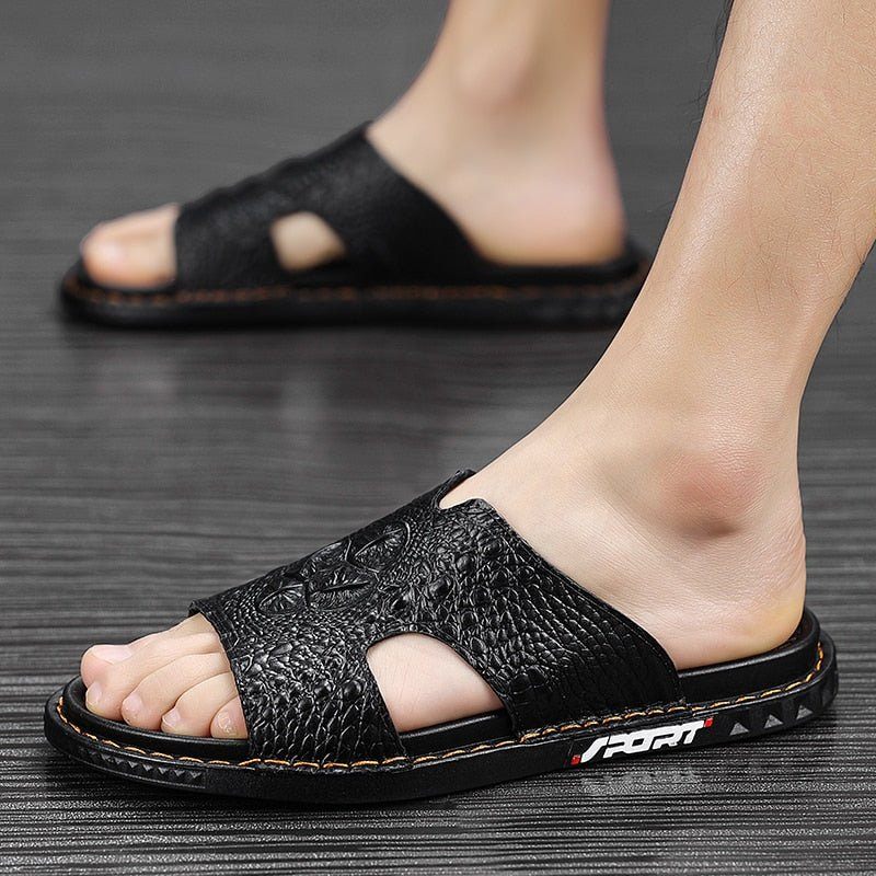 Sapatos Casuais Masculinos Luxecroco Verão Chic Slip On Slides - Preto