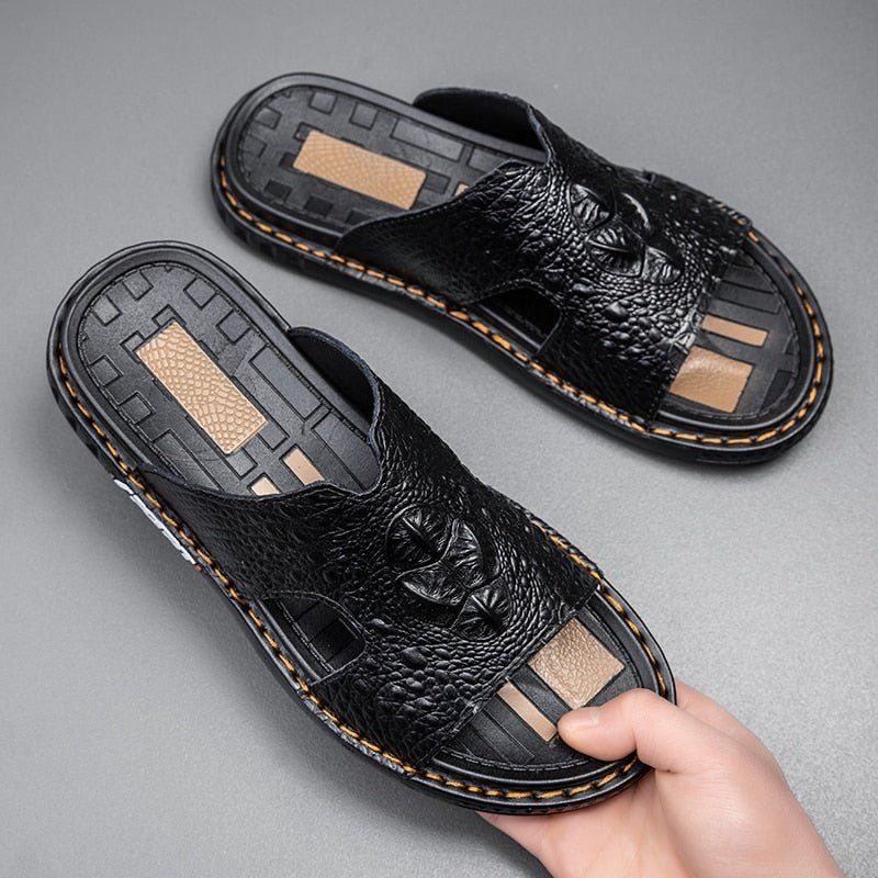 Sapatos Casuais Masculinos Luxecroco Verão Chic Slip On Slides - Preto