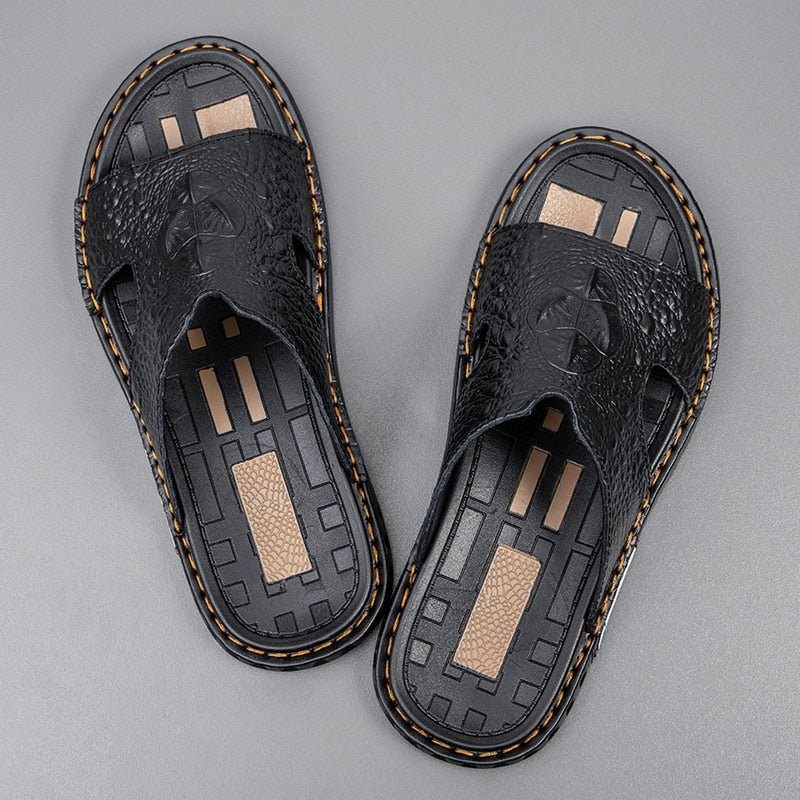 Sapatos Casuais Masculinos Luxecroco Verão Chic Slip On Slides - Preto