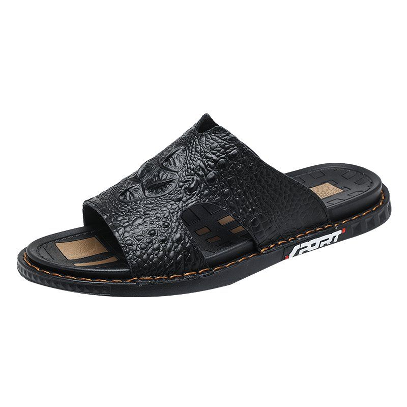 Sapatos Casuais Masculinos Luxecroco Verão Chic Slip On Slides - Preto