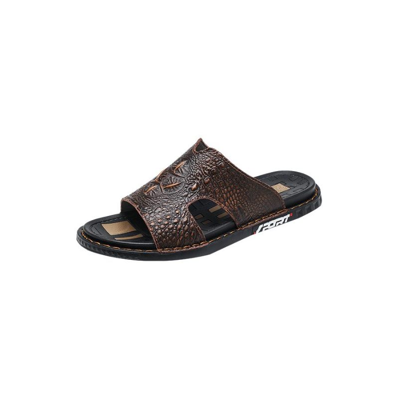 Sapatos Casuais Masculinos Luxecroco Verão Chic Slip On Slides - Café