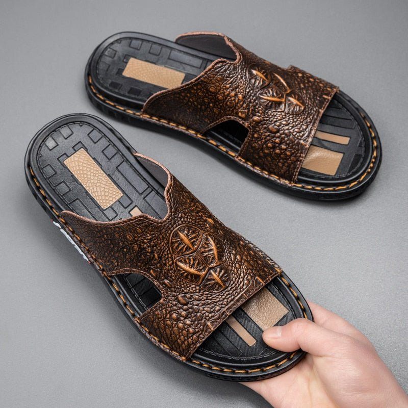 Sapatos Casuais Masculinos Luxecroco Verão Chic Slip On Slides - Café