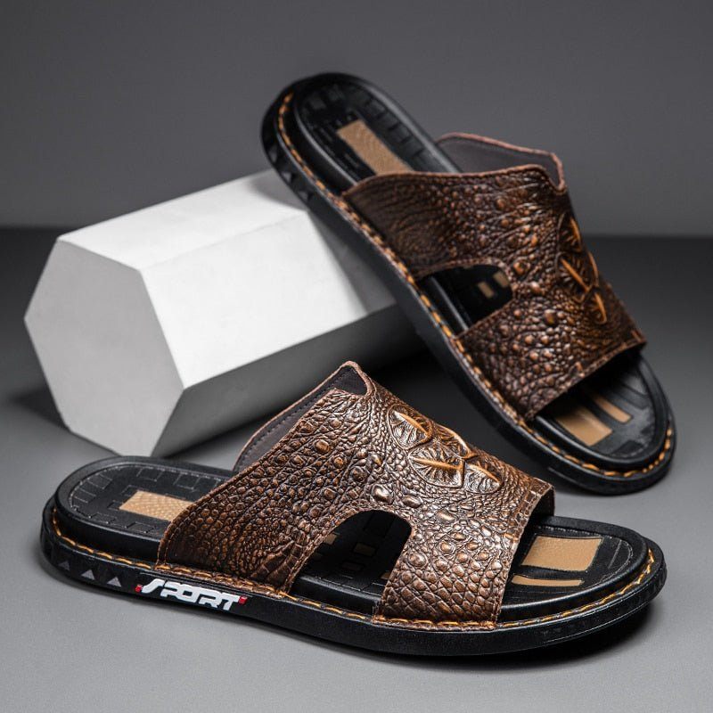 Sapatos Casuais Masculinos Luxecroco Verão Chic Slip On Slides - Café