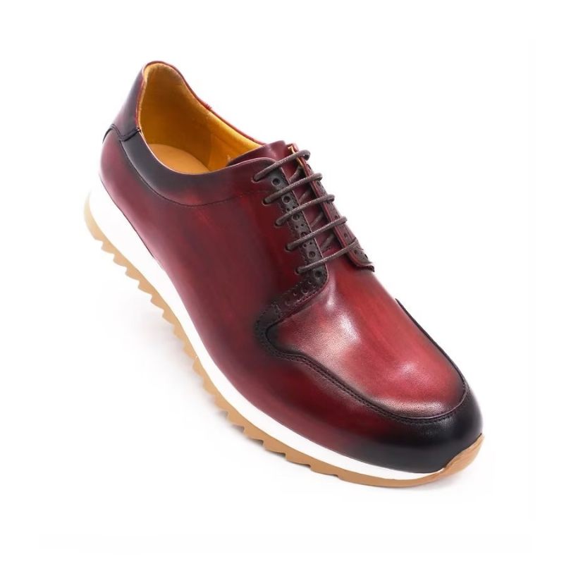 Sapatos Casuais Masculinos Luxo Artesanal Couro Pintado À Mão - Vermelho