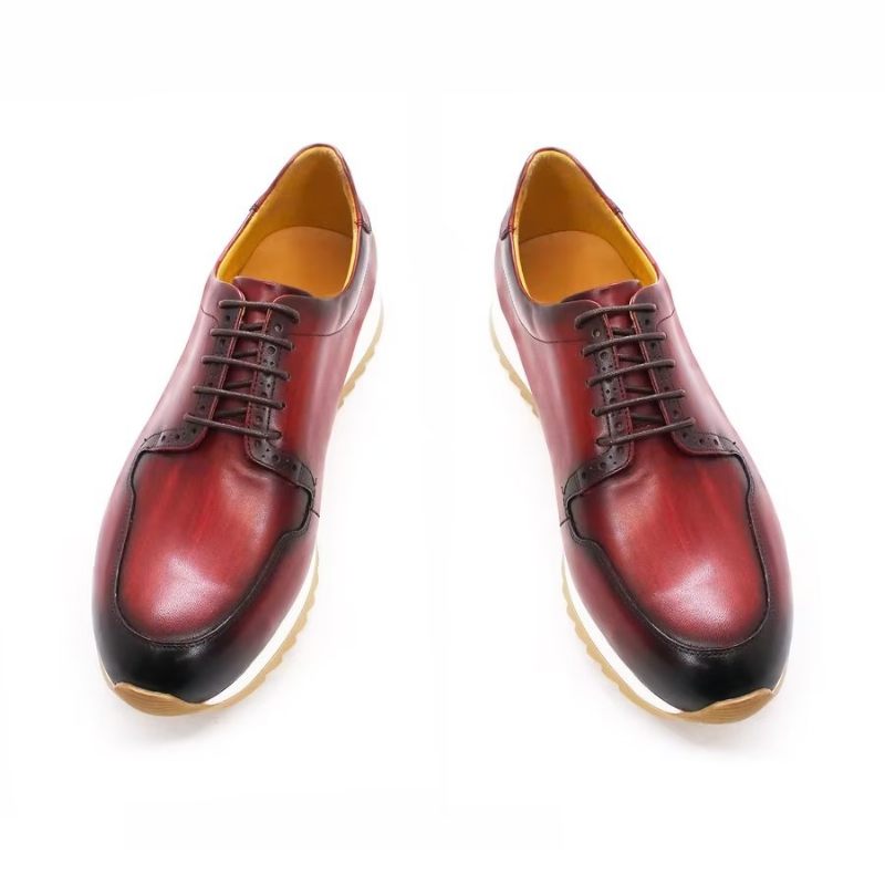 Sapatos Casuais Masculinos Luxo Artesanal Couro Pintado À Mão - Vermelho