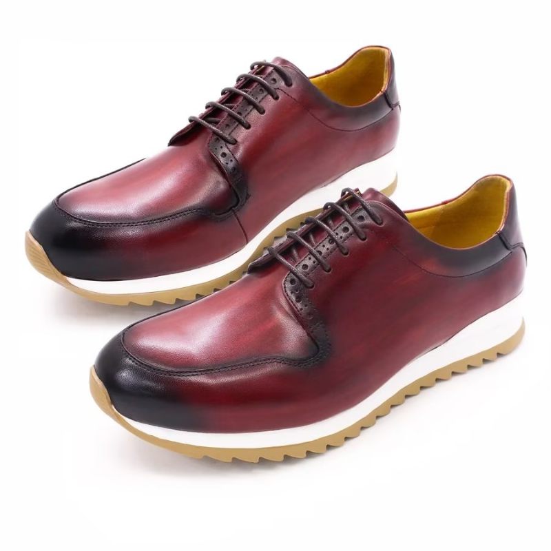 Sapatos Casuais Masculinos Luxo Artesanal Couro Pintado À Mão - Vermelho