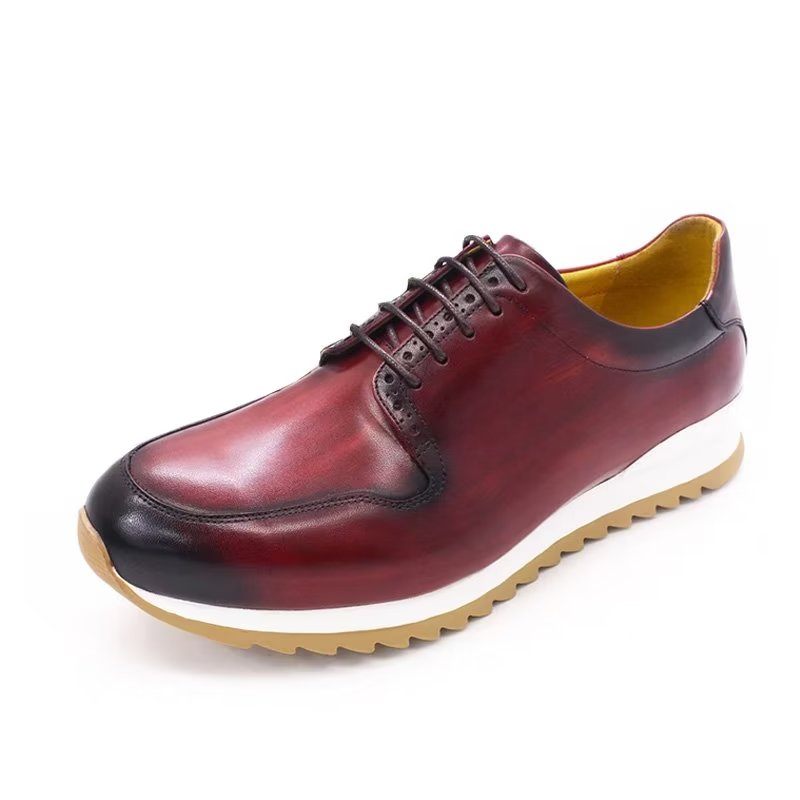 Sapatos Casuais Masculinos Luxo Artesanal Couro Pintado À Mão - Vermelho