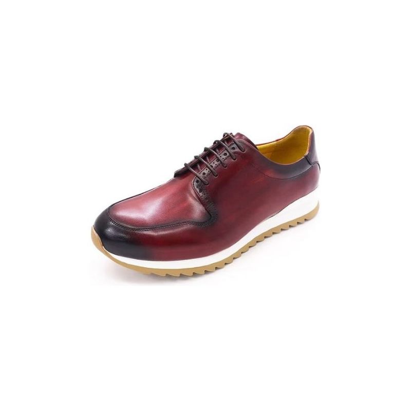 Sapatos Casuais Masculinos Luxo Artesanal Couro Pintado À Mão - Vermelho