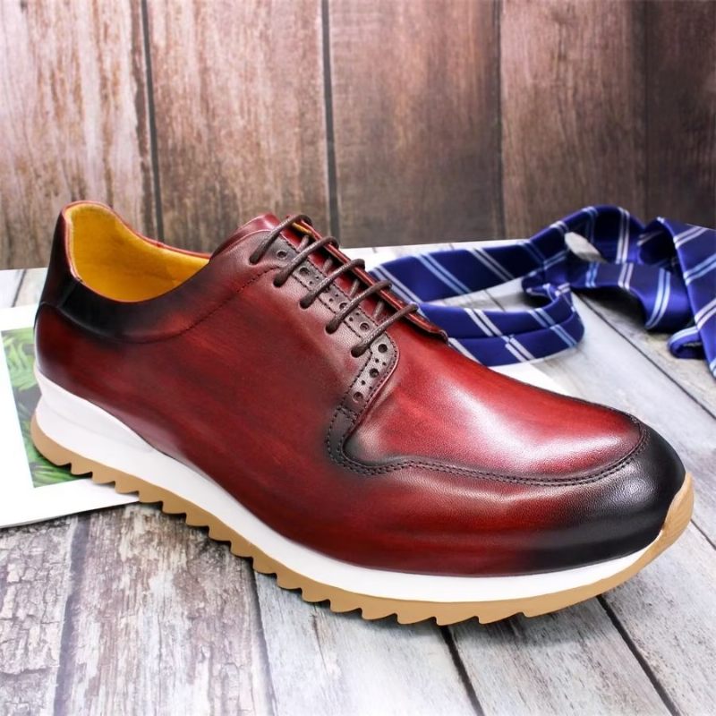 Sapatos Casuais Masculinos Luxo Artesanal Couro Pintado À Mão - Vermelho