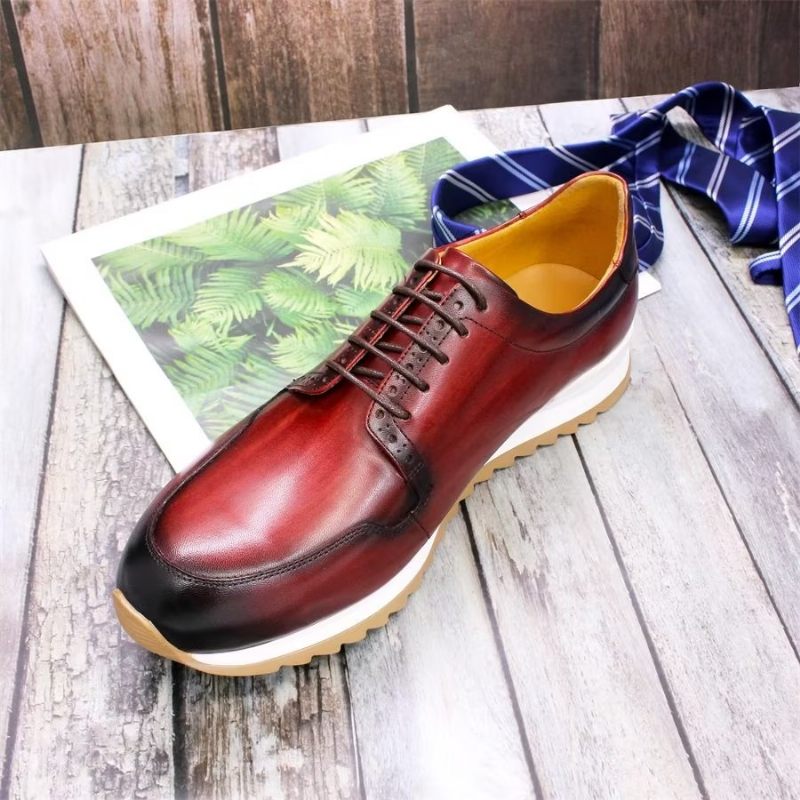 Sapatos Casuais Masculinos Luxo Artesanal Couro Pintado À Mão - Vermelho