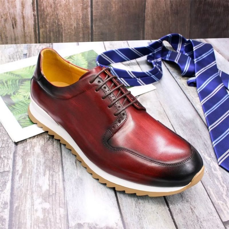 Sapatos Casuais Masculinos Luxo Artesanal Couro Pintado À Mão - Vermelho