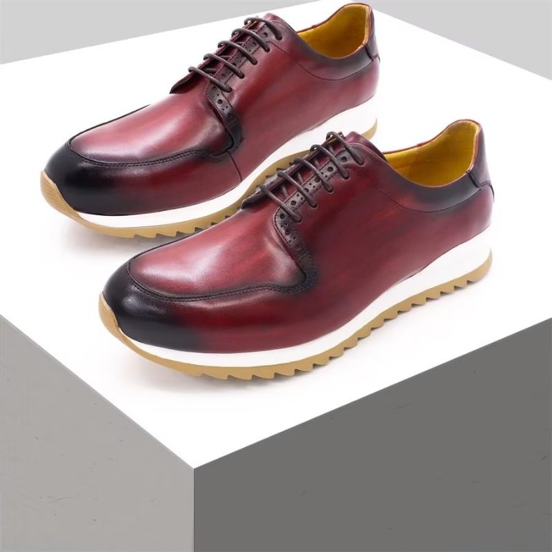 Sapatos Casuais Masculinos Luxo Artesanal Couro Pintado À Mão - Vermelho