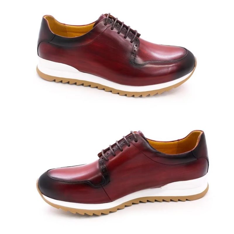 Sapatos Casuais Masculinos Luxo Artesanal Couro Pintado À Mão - Vermelho