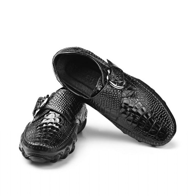 Sapatos Casuais Masculinos Luxo Com Textura Jacaré Penny Mocassins - Preto