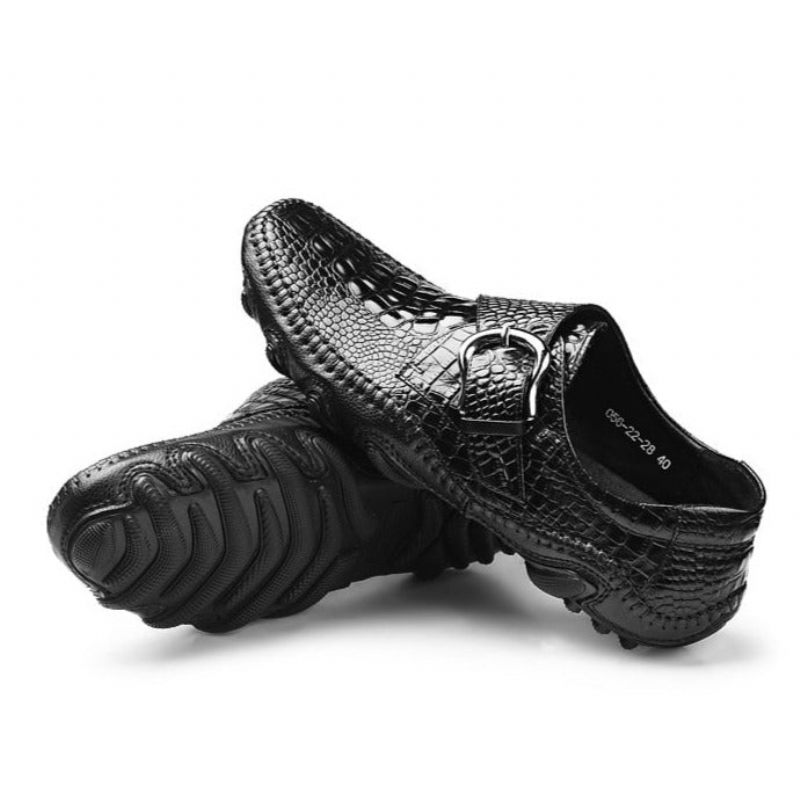 Sapatos Casuais Masculinos Luxo Com Textura Jacaré Penny Mocassins - Preto