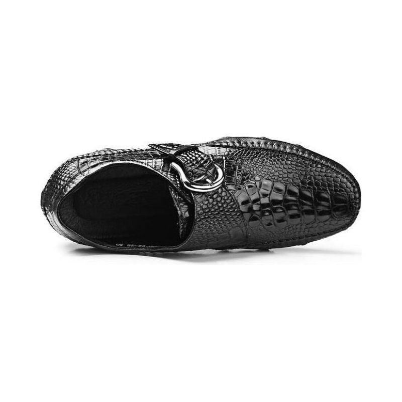 Sapatos Casuais Masculinos Luxo Com Textura Jacaré Penny Mocassins - Preto