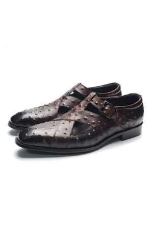 Sapatos Casuais Masculinos Luxuosos Couro Peep Toe Com Fivela E Sandálias