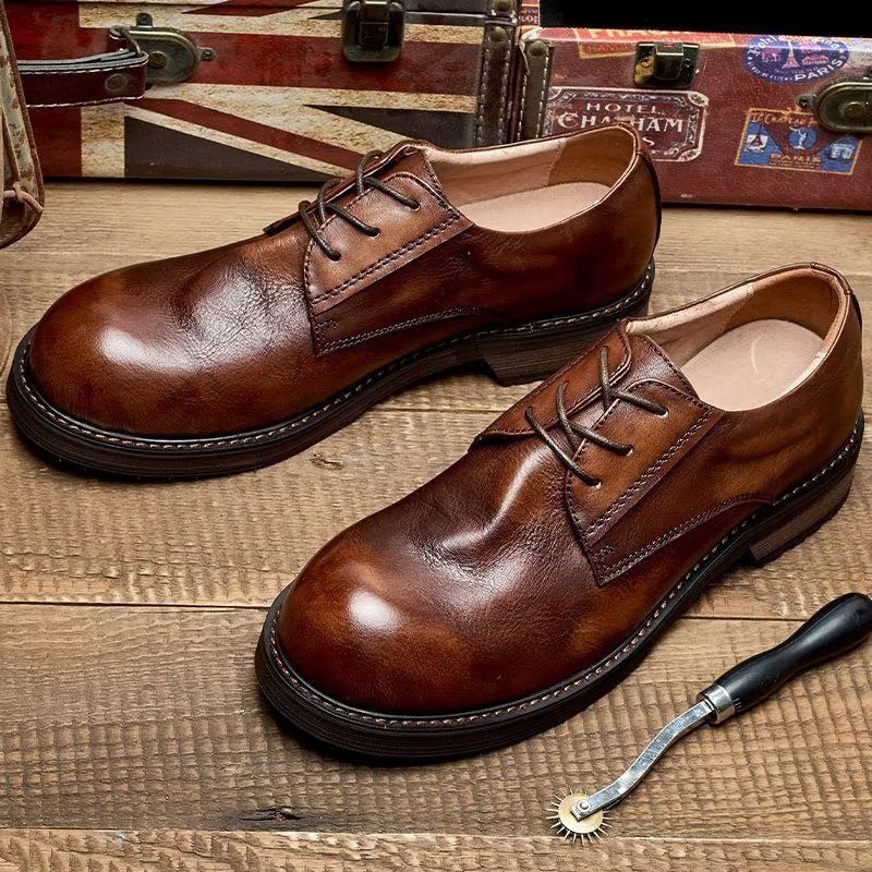 Sapatos Casuais Masculinos Luxuosos Leatherlux Dedo Redondo - Café