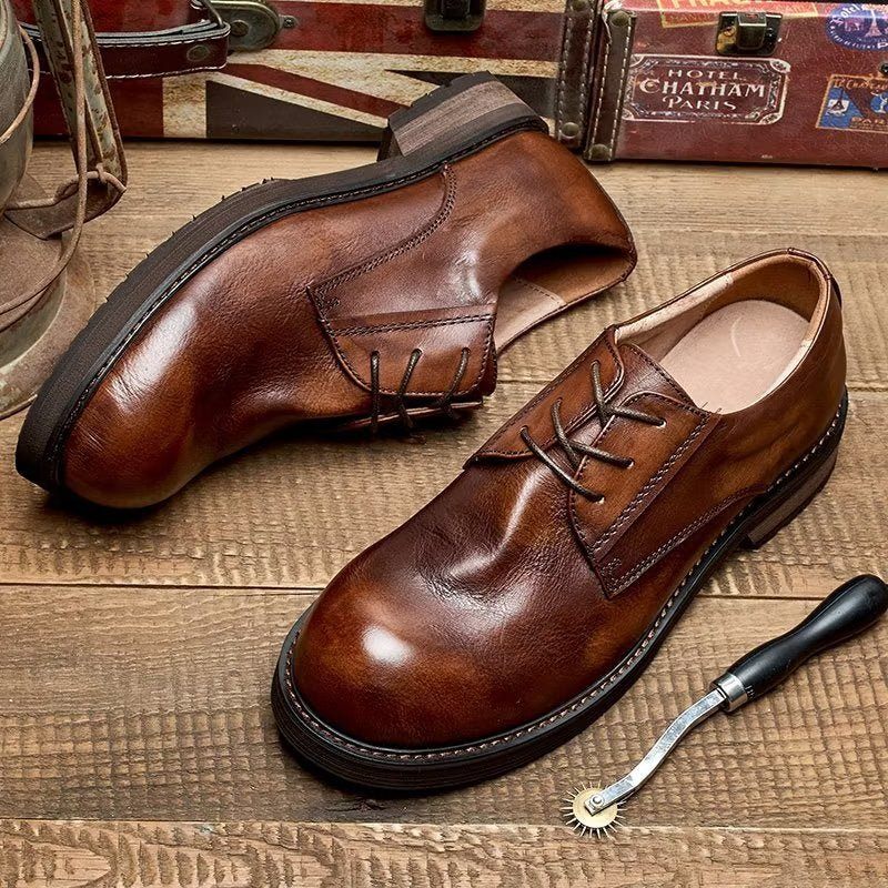 Sapatos Casuais Masculinos Luxuosos Leatherlux Dedo Redondo - Café