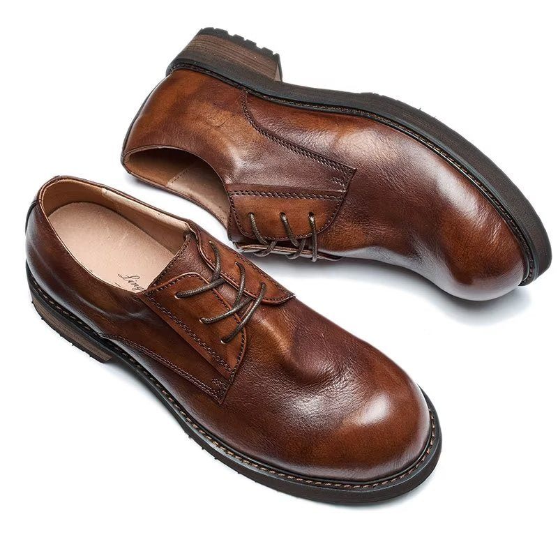 Sapatos Casuais Masculinos Luxuosos Leatherlux Dedo Redondo - Café