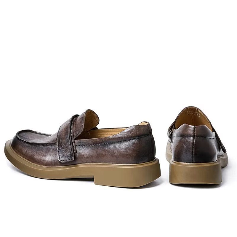 Sapatos Casuais Masculinos Luxuosos Slip-ons Couro A Atualização Estilo Definitiva - Café