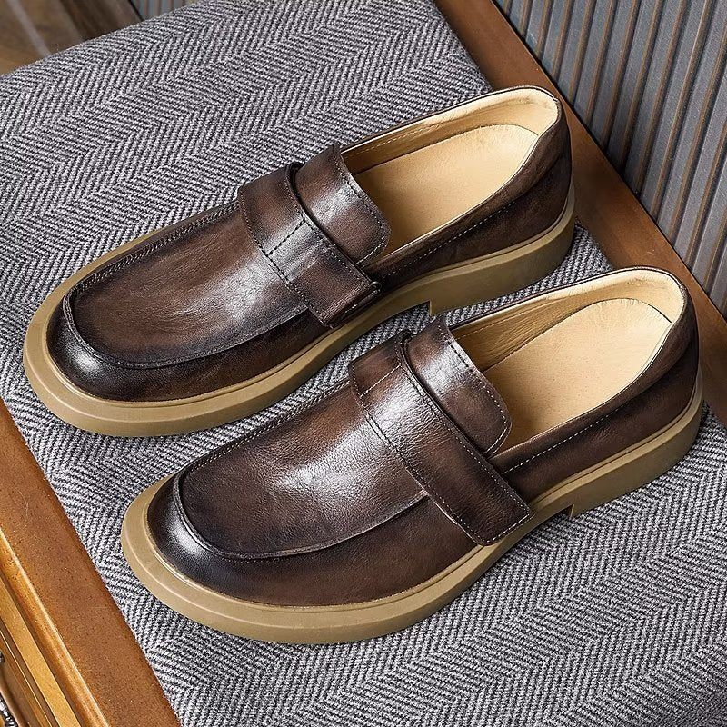 Sapatos Casuais Masculinos Luxuosos Slip-ons Couro A Atualização Estilo Definitiva - Café