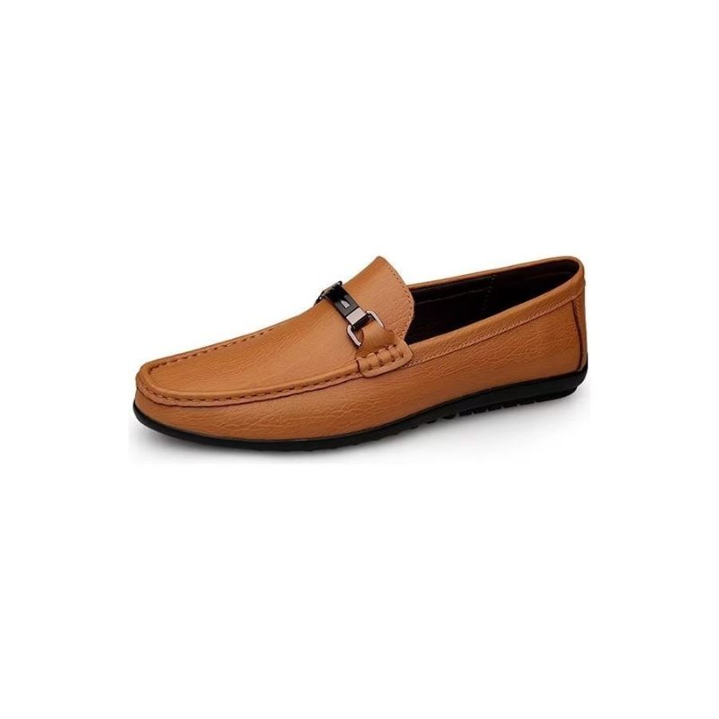 Sapatos Casuais Masculinos Mocassins Chiques Pu Com Estilo Metálico - Marrom