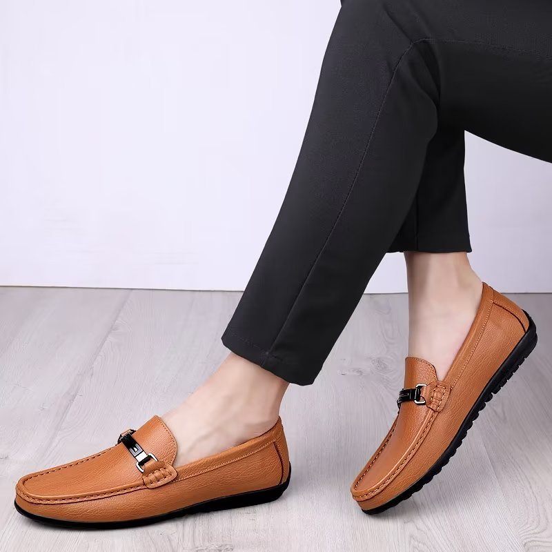 Sapatos Casuais Masculinos Mocassins Chiques Pu Com Estilo Metálico - Marrom