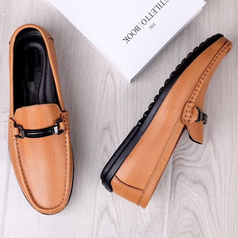 Sapatos Casuais Masculinos Mocassins Chiques Pu Com Estilo Metálico - Marrom