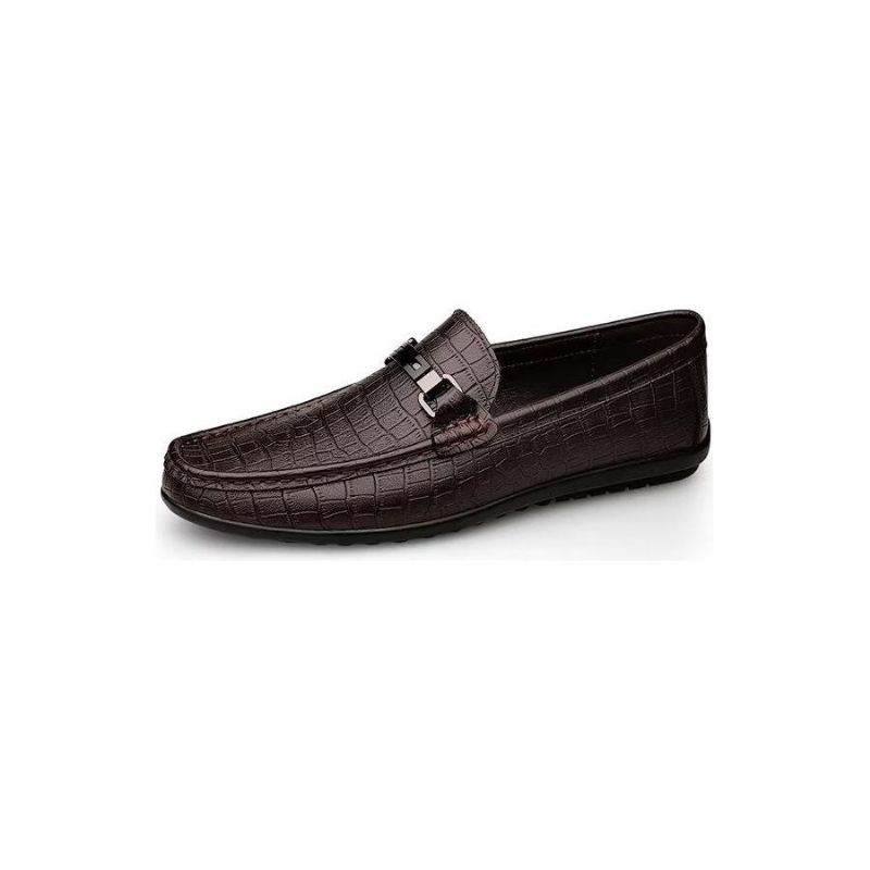 Sapatos Casuais Masculinos Mocassins Chiques Pu Com Estilo Metálico - Café