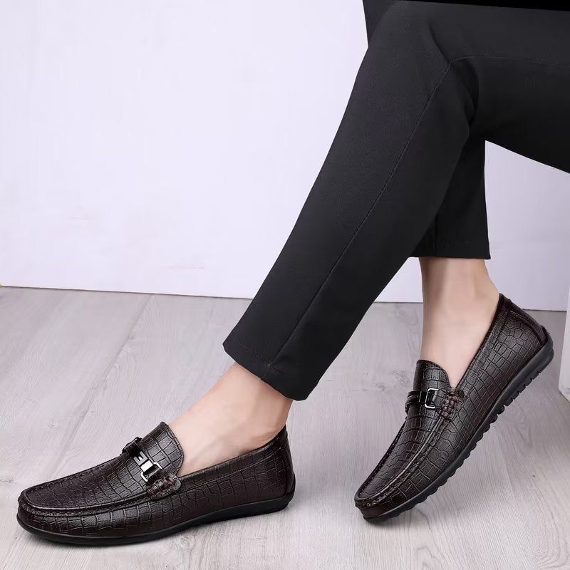 Sapatos Casuais Masculinos Mocassins Chiques Pu Com Estilo Metálico - Café