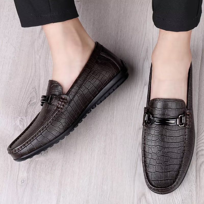 Sapatos Casuais Masculinos Mocassins Chiques Pu Com Estilo Metálico - Café