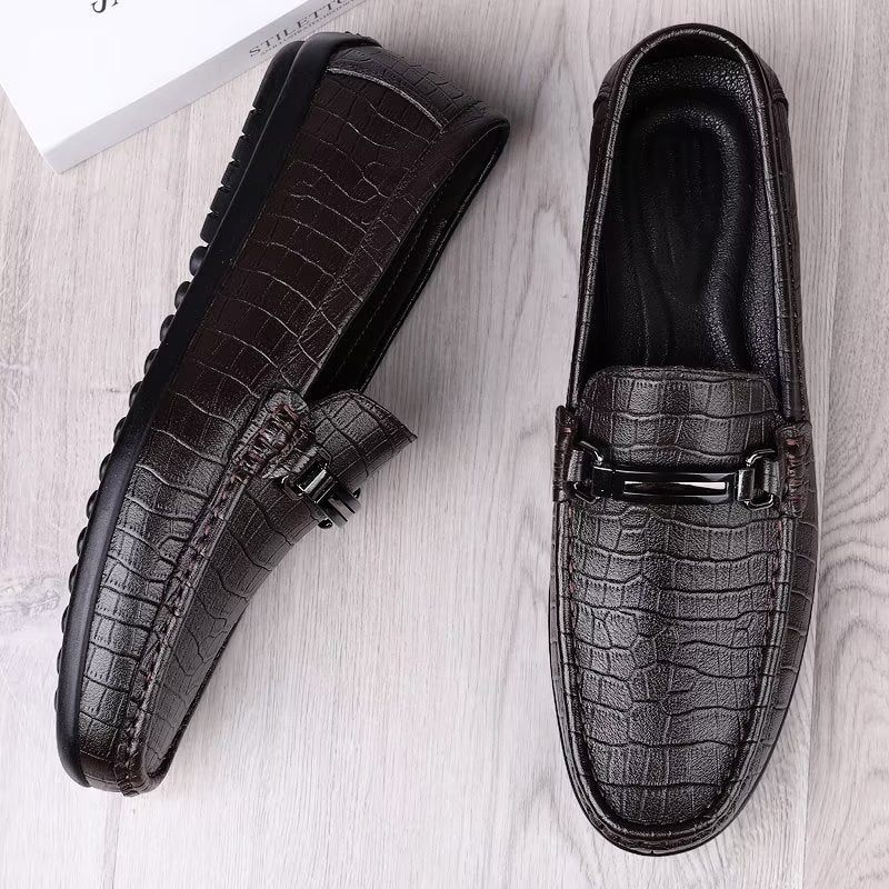 Sapatos Casuais Masculinos Mocassins Chiques Pu Com Estilo Metálico - Café