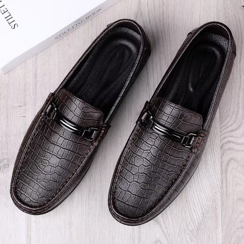 Sapatos Casuais Masculinos Mocassins Chiques Pu Com Estilo Metálico - Café