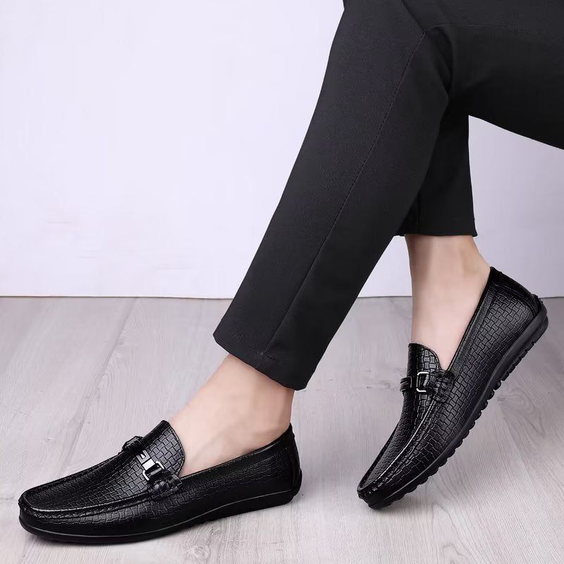 Sapatos Casuais Masculinos Mocassins Chiques Pu Com Estilo Metálico - Preto