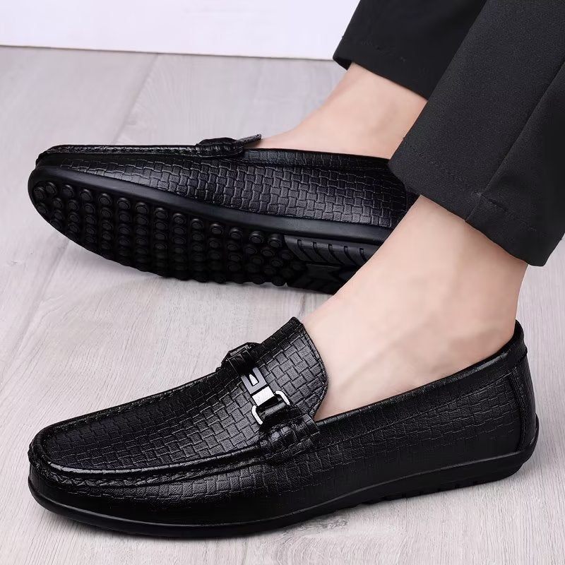 Sapatos Casuais Masculinos Mocassins Chiques Pu Com Estilo Metálico - Preto