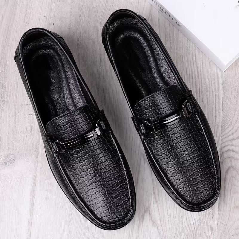 Sapatos Casuais Masculinos Mocassins Chiques Pu Com Estilo Metálico - Preto