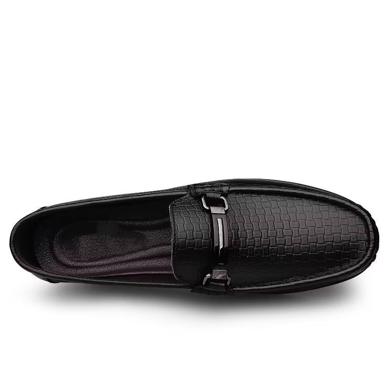 Sapatos Casuais Masculinos Mocassins Chiques Pu Com Estilo Metálico - Preto