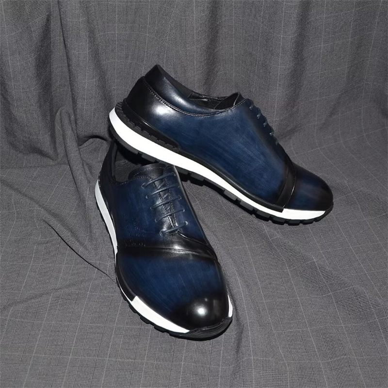 Sapatos Casuais Masculinos Relaxados Couro Refinado Casuals - Azul