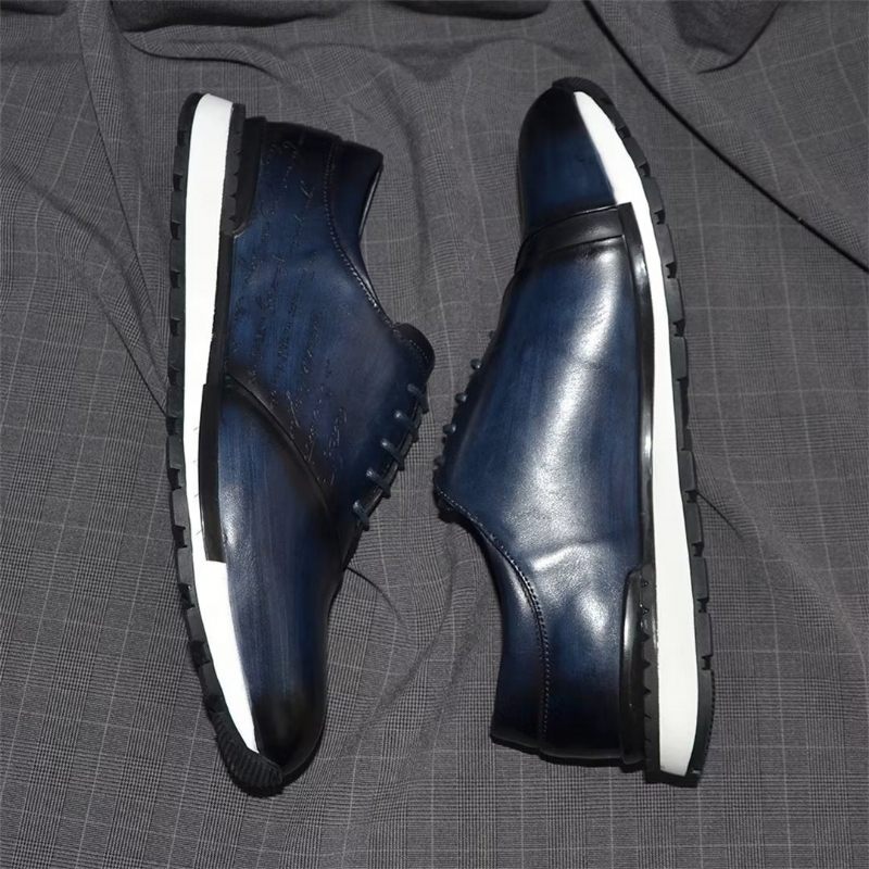 Sapatos Casuais Masculinos Relaxados Couro Refinado Casuals - Azul