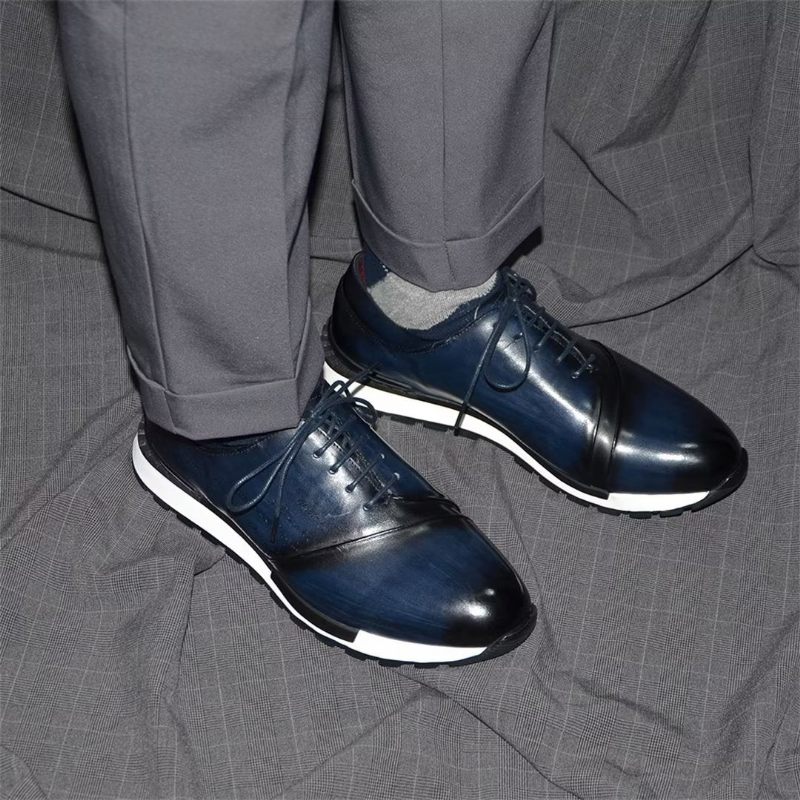 Sapatos Casuais Masculinos Relaxados Couro Refinado Casuals - Azul