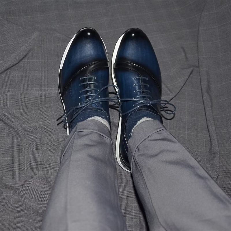 Sapatos Casuais Masculinos Relaxados Couro Refinado Casuals - Azul