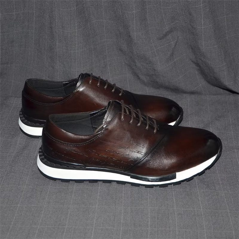 Sapatos Casuais Masculinos Relaxados Couro Refinado Casuals - Café