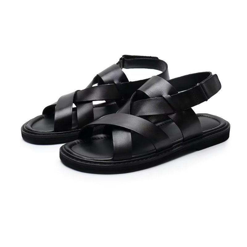 Sapatos Casuais Masculinos Sandálias Peep Toe Romanas - Preto