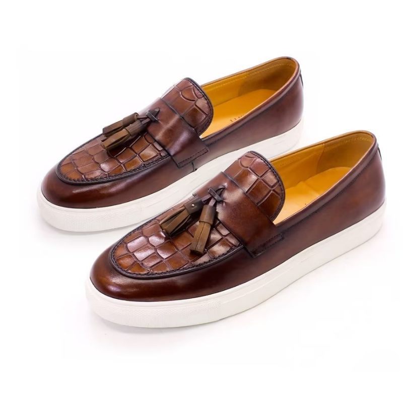 Sapatos Casuais Masculinos Slip-on Pintados À Mão - Café