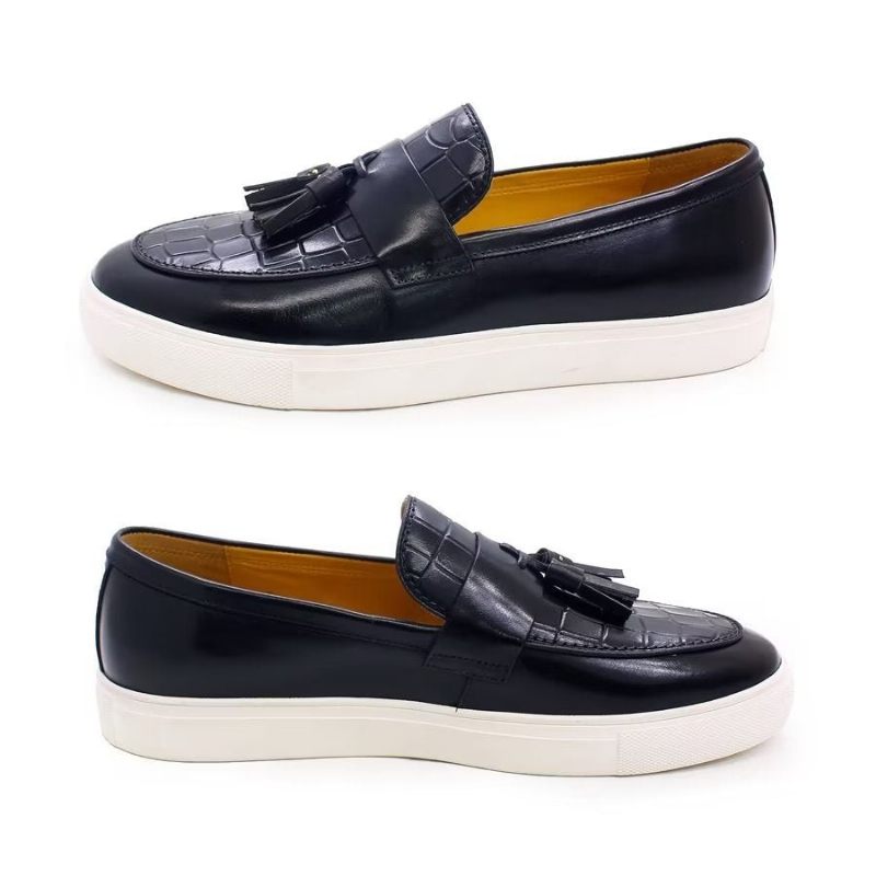 Sapatos Casuais Masculinos Slip-on Pintados À Mão - Preto