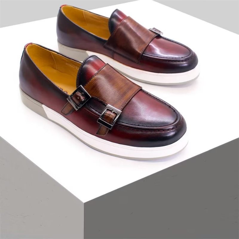 Sapatos Casuais Masculinos Slip-ons Couro Vaca Elegante - Café